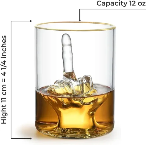 Miniatura 3 de Vaso de whisky divertido con dedo medio – Vaso gracioso Premium Up Yours para whisky, licor – Borde dorado lujoso – Accesorios para barra de casa
