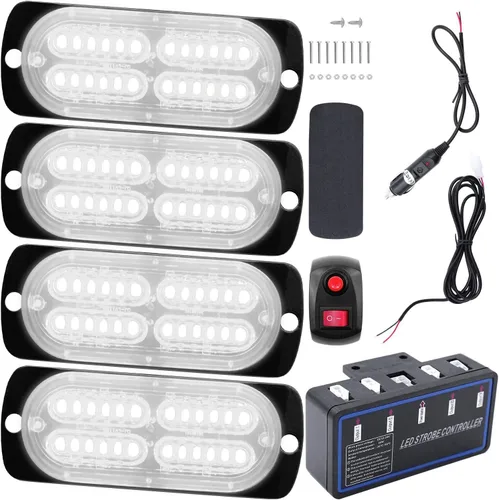 Miniatura 13 de Luces LED de advertencia, 4 piezas, advertencia de emergencia, construcción de peligro, ultra delgada, función de sincronización para automóvil