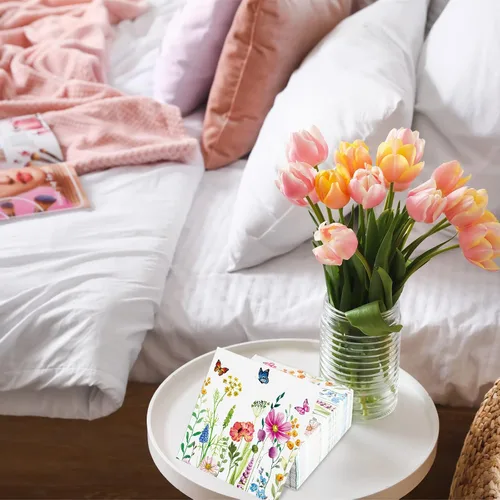 Miniatura 7 de Teling 100 servilletas de papel florales, 3 capas desechables para invitadas/servilletas de cóctel, servilletas de fiesta de flores silvestres