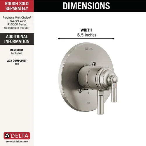 Miniatura 2 de Delta Saylor Serie 17 Kit de ajuste de válvula de doble función, níquel cepillado, juego de 2 manijas para sistema de grifo de ducha, acero