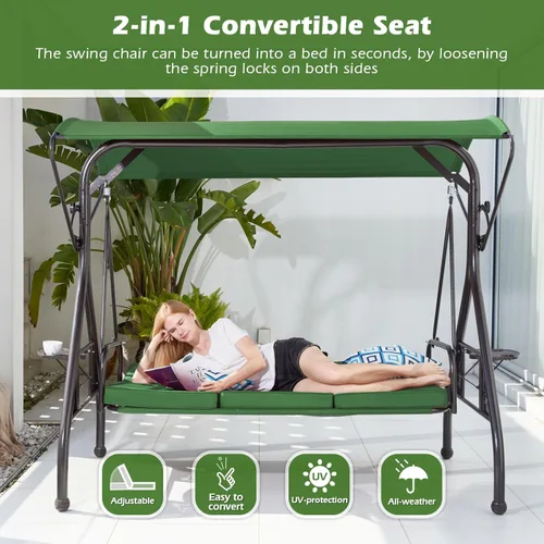 Miniatura 2 de ZZW 800LBS - Columpio de patio con toldo, 3 asientos, columpio para porche al aire libre con soporte, portavasos y almohada, silla columpio