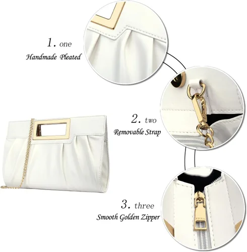 Miniatura 4 de KKXIU Bolso de mano para mujer, elegante bolso de noche plisado para boda, baile de graduación, novia con correa de cadena