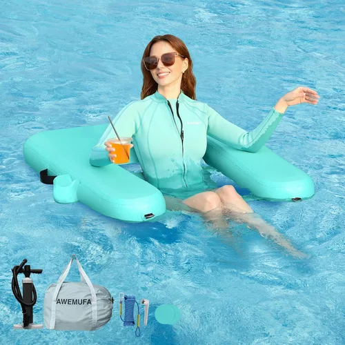 AWEMUFA Sillas inflables para adultos, flotadores de piscina con respaldo de reposabrazos, silla flotante inflable, sillas flotantes para piscina,