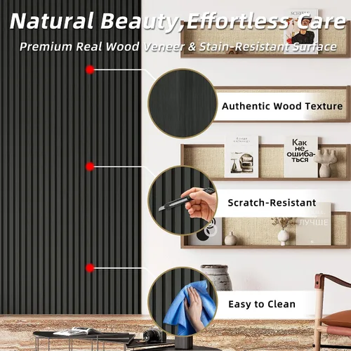 Miniatura 5 de Casaphoria Paneles de pared acústicos, 2 piezas de 47.2 x 23.6 pulgadas, paneles de pared de listones de madera para oficina en casa y paredes Roble