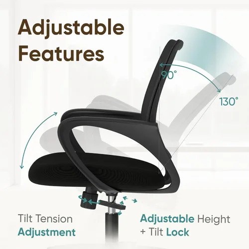 Miniatura 6 de ETONEX Silla de oficina con cojín ergonómico de respaldo medio, soporte lumbar, ajustable, giratoria, silla de escritorio para videojuegos, cómoda