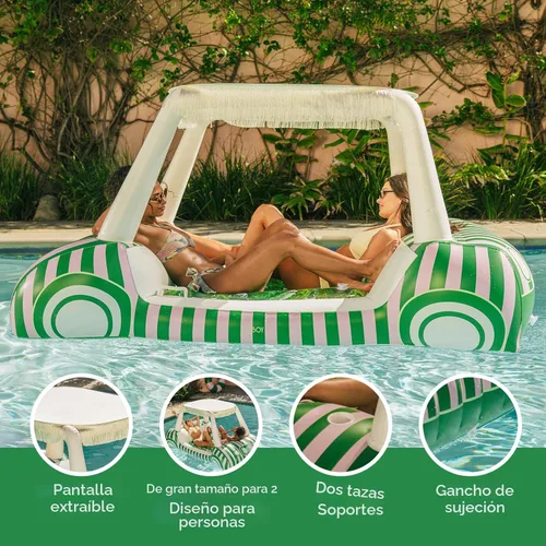 Miniatura 3 de FUNBOY Flotador de piscina de carrito de golf con estampado de palma de 90 pulgadas con 2 portavasos y pantalla de flecos extraíble, flotadores