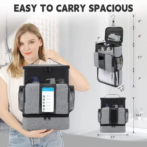 Miniatura 6 de Funambulist Carrito de ducha de gran capacidad portátil para dormitorio, esencial para estudiantes universitarios, niñas/chicos (gris)
