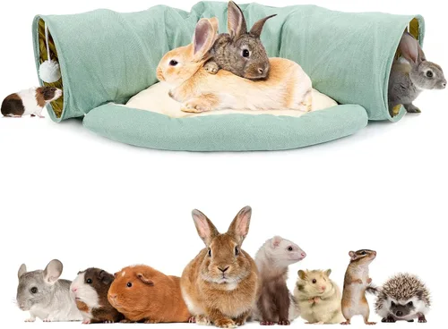 Miniatura 13 de BWOGUE Cama Túnel para Conejos, Juguetes de Tubos Túnel Plegables 2 en 1 con Alfombrilla Removible y Escondite para Gatos, Gatitos, Conejos, Rosa
