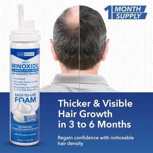 Miniatura 6 de Hair Regen Minoxidil Foam para hombres 5% - Tratamiento de crecimiento del cabello para hombres para él - Espuma tópica Minoxidil para hombres