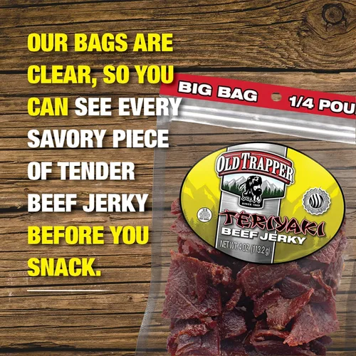 Miniatura 10 de Old Trapper Carne seca de ternera, teriyaki paquete individual de 1/4 libra, aperitivo de carne salada y dulce para almuerzos o entre comidas, 0.43