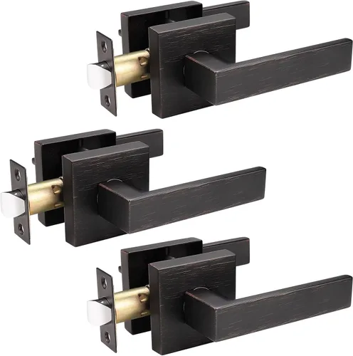 Miniatura 36 de Probrico - Juego de 5 manijas de puerta de paso resistentes para armarios y pasillos, juego de manijas de puerta sin llave de diseño cuadrado Oil