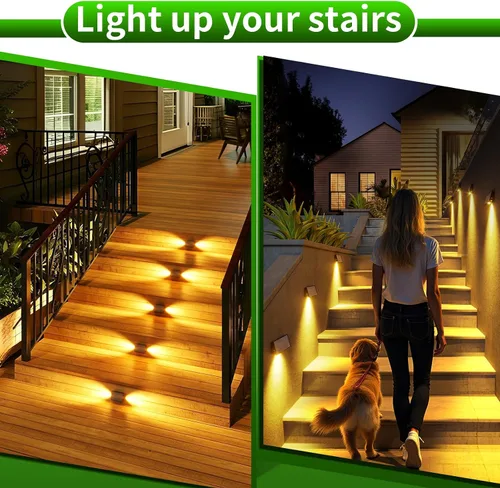 Miniatura 3 de JSOT - Luces de escalera para cubierta de 4 unidades para cerca exterior, pared, escalera, patio, jardín, decoración del patio trasero con 5 modos