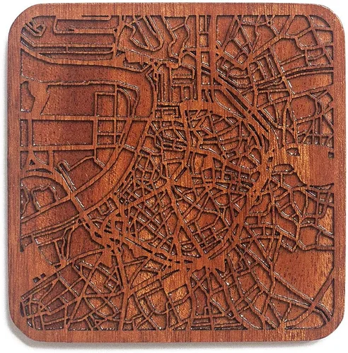 Miniatura 18 de Posavasos Amsterdam Map by O3 Design Studio, 1 pieza, posavasos de madera Sapele con mapa de la ciudad, hecho a mano, varias ciudades opcionales