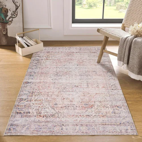 Miniatura 19 de Alfombra de área pequeña de 2x3 pies, antideslizante, neutra, persa lavable estilo casa de campo para entrada, para interiores, color beige tostado