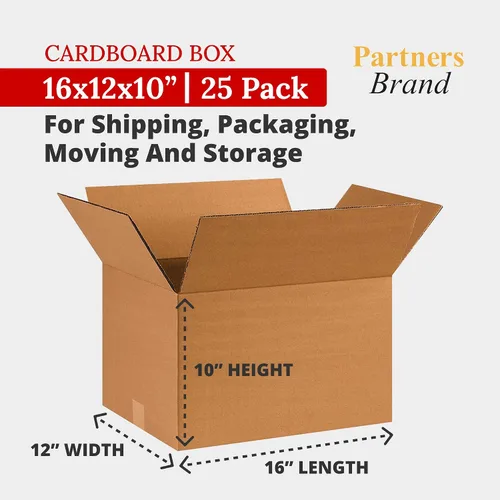 Miniatura 2 de Partners Brand Cajas de cartón corrugado de 16 x 12 x 10, 16 pulgadas de largo x 12 pulgadas de ancho x 10 pulgadas de alto, paquete de 25 Envío