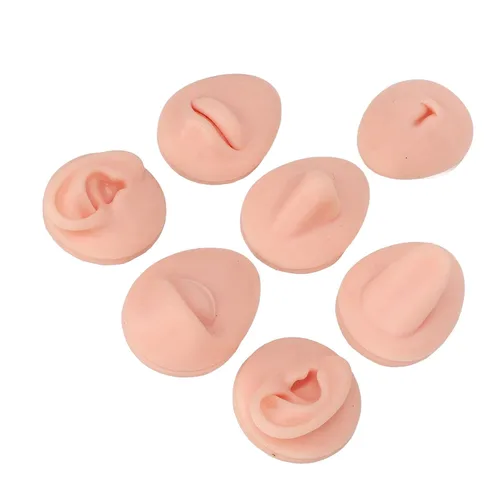 Miniatura 6 de Pieza de práctica de piercing corporal, modelo de 6 piezas de silicona suave, modelo de simulación de perforación de oreja, ojo, nariz, boca, lengua