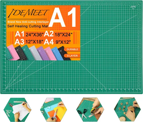Miniatura 20 de Estera de corte autocurativa de 9"x12" de densidad mejorada, alfombrilla de corte rotatoria Idemeet para manualidades, protector de mesa de 5 capas