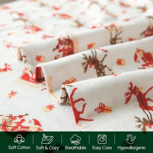 Miniatura 6 de Elegant Comfort Juego de sábanas de franela ultrasuave de 4 piezas 100% de algodón turco - Sábanas de franela navideñas de Navidad, de calidad