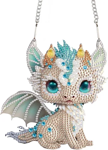 AiYuanzsh Juego de letreros colgantes de pintura de diamantes, arte de diamante, arte de pared colgante de lindo dragón blanco, kit de colgante de