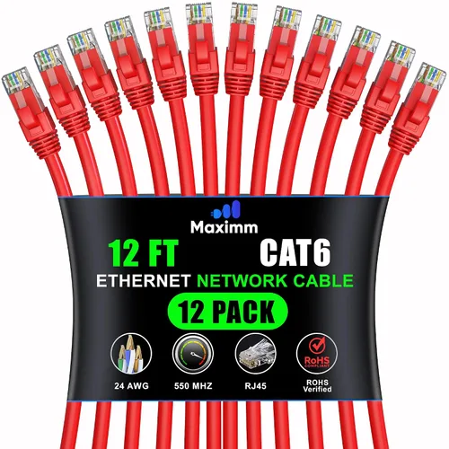 Miniatura 59 de Maximm Cable Ethernet Cat 6 – 7 pies (paquete de 12), LAN de alta velocidad, Internet, parche y cable de red, UTP, 10 Gbps, 550 MHz, color azul