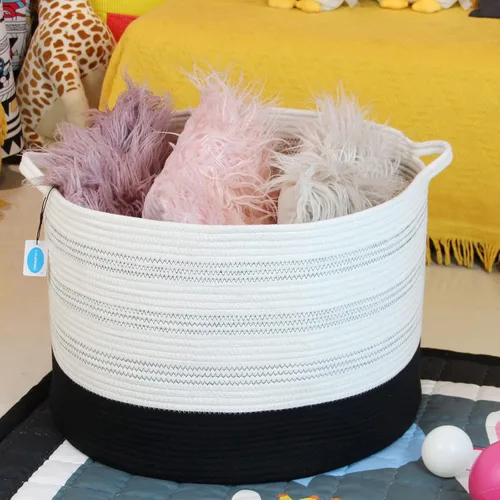 Miniatura 7 de Casaphoria - Canasta tejida con cuerda de algodón 3XL de 22 x 22 x 14 pulgadas, para sala de estar, mantas, ropa sucia, con asa (paquete de 1)