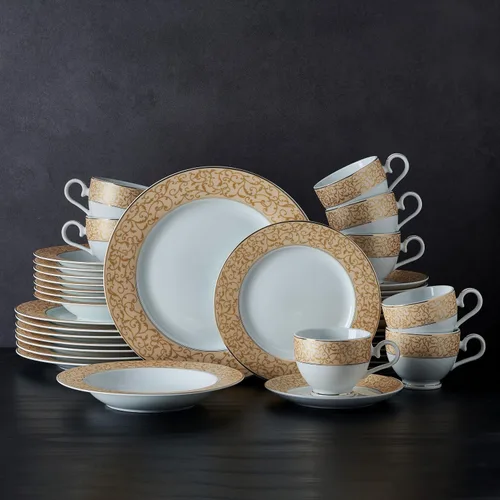 Miniatura 5 de Mikasa Parchment - Juego de vajilla de 40 piezas, servicio para 8, platos de porcelana duraderos, cuencos y tazas con diseño contemporáneo, apto
