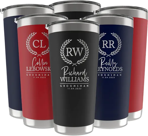 Miniatura 18 de Regalos de padrinos de boda, vaso personalizado con inicial grabada, nombre y título, 20 onzas, 3 colores, vaso de acero inoxidable de doble pared