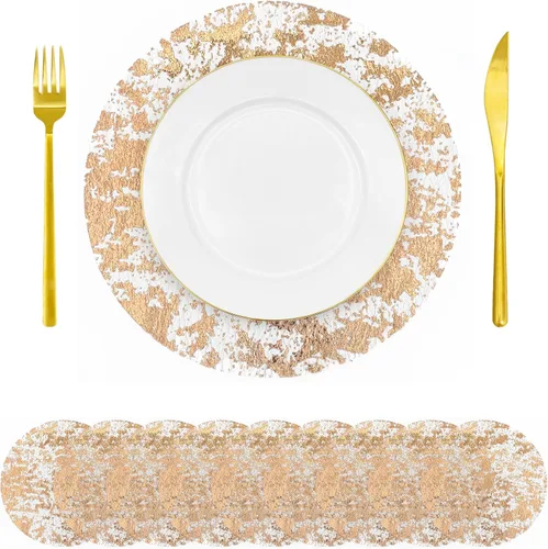 Miniatura 11 de 30 manteles individuales desechables azules de 13 pulgadas de malla metálica con purpurina redonda, manteles individuales de malla metálica azul