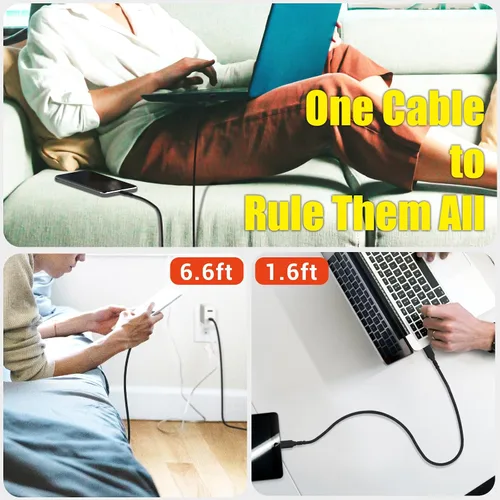 Miniatura 6 de Cable USB C de 240 W, cable USB C a USB C de 1.6 pies, cable de nailon trenzado de alta elasticidad tipo C 5A, cable de carga rápida compatible