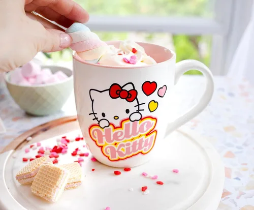 Miniatura 6 de Silver Buffalo Sanrio - Taza de cerámica con corazones de Hello Kitty Taza de café sin BPA para expreso, té, capacidad para 18 onzas