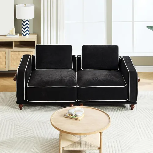 Miniatura 6 de Sofá biplaza modular de felpilla de 80 pulgadas, sofá pequeño color negro con fundas extraíbles lavables, cojines de espuma de alta resistencia