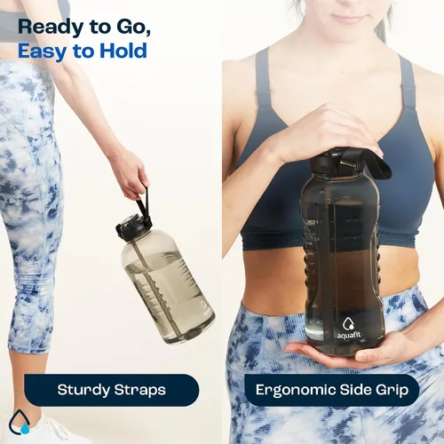 Miniatura 3 de AQUAFIT Botella de agua de 128 onzas con marcador de tiempo, popote 2 en 1 y tapa para beber, botella de agua grande para gimnasio sin BPA