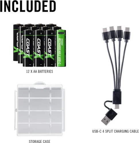 Miniatura 8 de Baterías recargables Coast AA USB-C, ZITHION-X, iones de litio 1.5v 2400 mAh, larga duración, carga en menos de 2.5 horas, cable de carga incluido