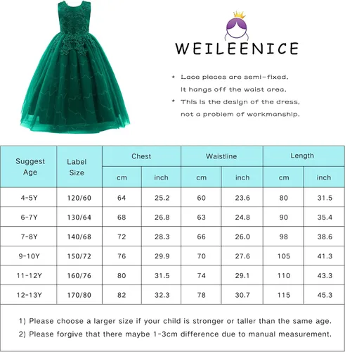 Miniatura 2 de Weileenice Vestido de dama de honor de encaje para niñas grandes, vestido de baile de boda, vestido de princesa para niños pequeños