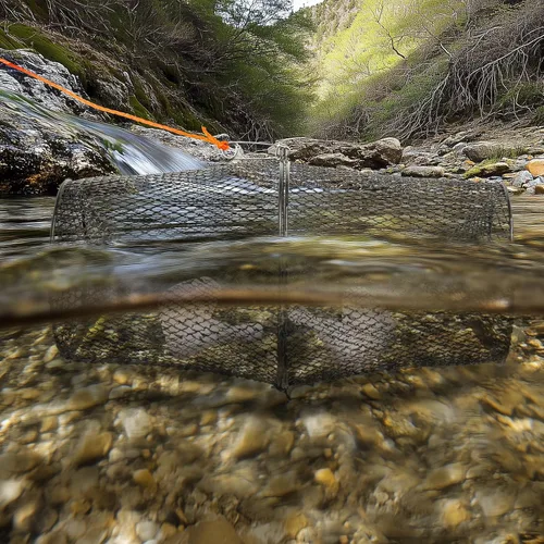 Miniatura 7 de Trampa para cangrejos con cuerda naranja de 14.5 M, malla de acero resistente con clip de resorte, trampa de pesca para cangrejos de río