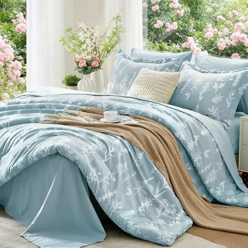 Miniatura 31 de MUXHOMO Juego de edredón tamaño individual XL, elegante juego de cama con estampado floral en una bolsa, 5 piezas, ultra suave y transpirable