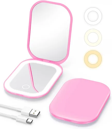 Miniatura 8 de Gospire Espejo compacto iluminado con luz y aumento 1X/3X, atenuación continua y luces ajustables de tres colores, batería recargable y espejo Negro