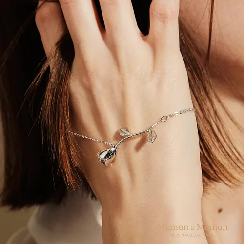 Miniatura 6 de MignonandMignon Rose Gold Rose Pendant Beauty and the Beast Jewelry Bracelet Bridesmaid Flower Girl Gift - 3MRBR (Rose Gold)