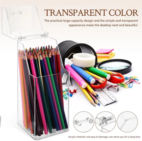 Miniatura 3 de DOITOOL Soporte acrílico para brochas de maquillaje con tapa, caja de almacenamiento transparente para bolígrafos, organizador de cosméticos sin