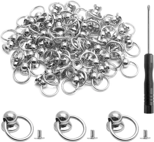 Kyuionty 60 remaches de cabeza redonda atornillados con anillo de tracción, 0.315 pulgadas (0.315 in) de cuero para manualidades, remaches de Plata