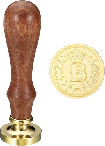 PATIKIL Sello de cera del alfabeto B, sello de cera de sellado de letra inicial, clásico retro, cabeza de latón extraíble, mango de madera para