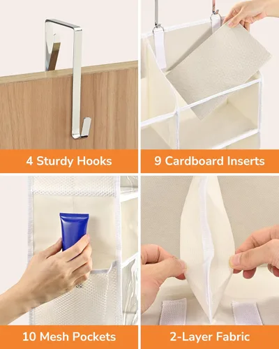 Miniatura 4 de ULG Organizador para colgar sobre la puerta, 5 niveles extra grande con 10 bolsillos de malla, capacidad de 100 libras, organizador de puerta Beige