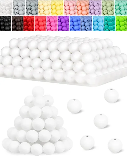 Miniatura 24 de 120 cuentas de silicona de FIVEIZERO para hacer llaveros, cuentas focales redondas de goma de silicona turquesa de 0.59 pulgadas a granel