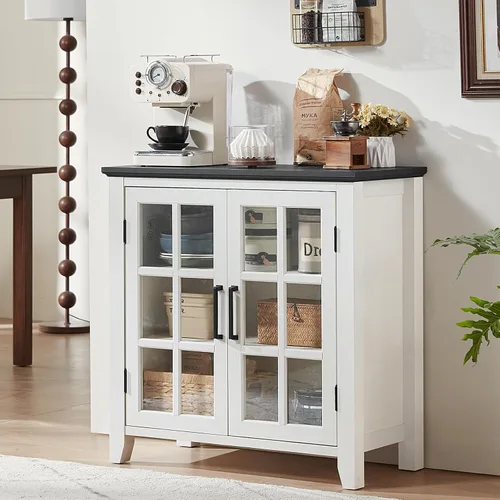 Miniatura 19 de Aparador Grande Buffet con Almacenamiento, 32" Mueble de Cocina Estilo Granja Azul Marino para Café y Vino con 2 Puertas de Vidrio, Mesa Aparador