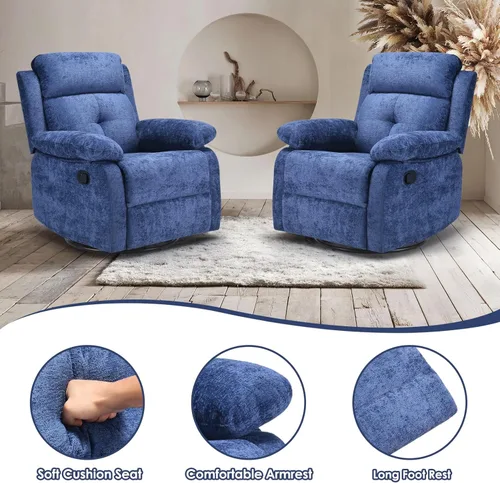 Miniatura 7 de Silla reclinable giratoria pequeña para adultos y mujeres, para espacios pequeños, dormitorio, sala de estar Azul