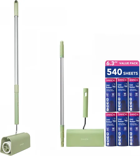 Miniatura 7 de Rodillo de pelusa extra pegajoso de gran superficie, rodillo de pelusa gigante de 6.3'' para pelo de mascotas, 270 hojas/ 3 recargas, removedor