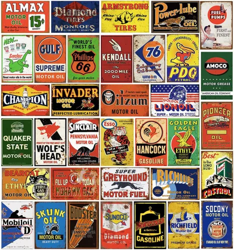 Miniatura 11 de 35 letreros de lata vintage reproducidos, anuncios retro de gas y aceite, letreros de metal antiguo para garaje, cueva de hombre, bar, cocina