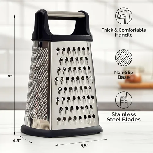 Miniatura 3 de BASSWOOD Rallador profesional de queso, rallador de caja de acero inoxidable de 4 caras, triturador de alimentos para queso, triturador de queso