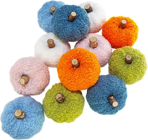 Miniatura 16 de Winlyn 12 calabazas decorativas de tela pequeña en azul y blanco, chinoiserie chic, calabazas de espuma de 3 pulgadas para regalos, otoño, boda