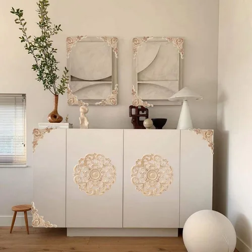 Miniatura 4 de 5 piezas de apliques de madera tallada en madera Onlays Onlays DIY tallados muebles apliques Onlays sin pintar centro tallado calcomanía para puerta
